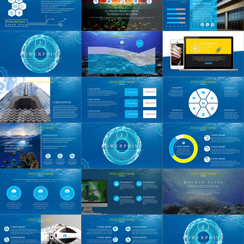 海底蓝科技蓝白海之韵PPT模板