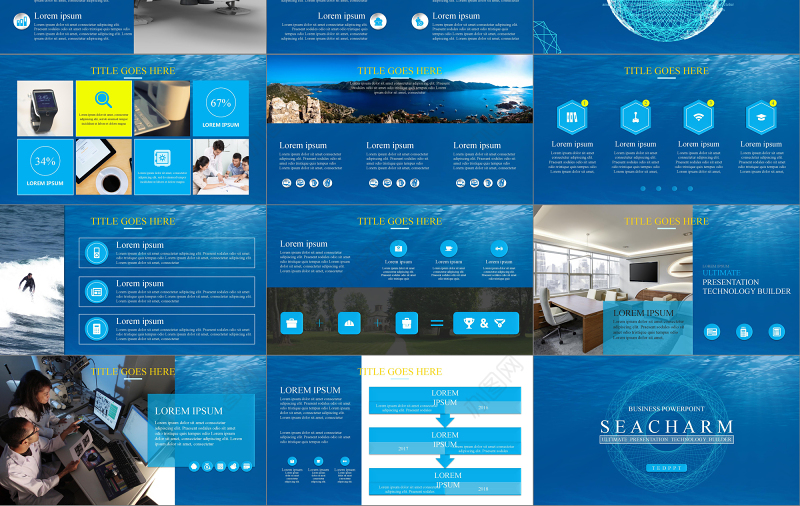 海底蓝科技蓝白海之韵PPT模板