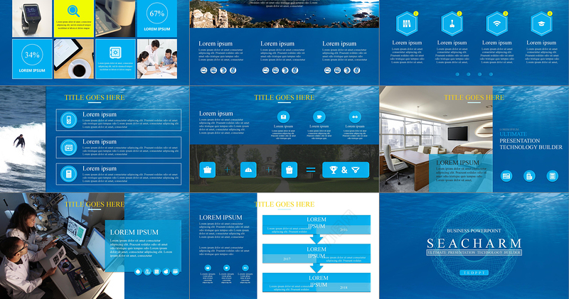 海底蓝科技蓝白海之韵PPT模板