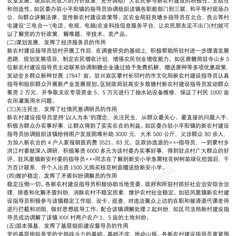 2021新农村建设指导员工作总结