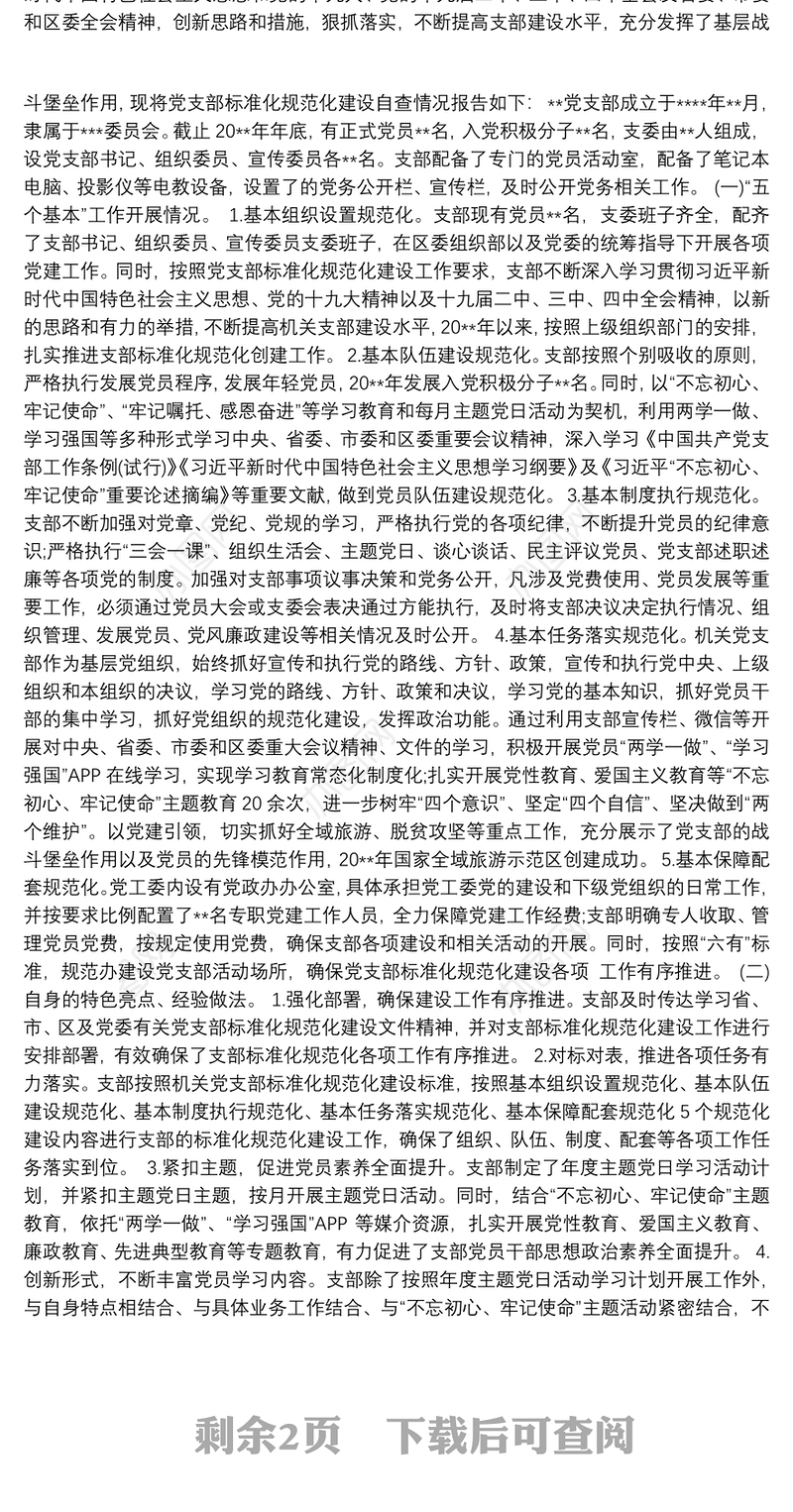 党支部“标准化党支部”建设情况的报告