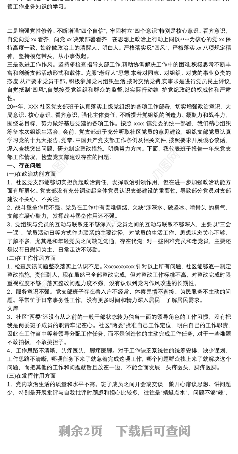 2020党支部对照检查材料及整改措施 班子整改措施材料