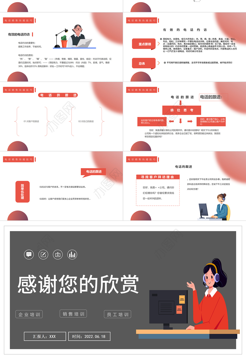 2022电话销售培训PPT简约风企业员工销售培训课件模板