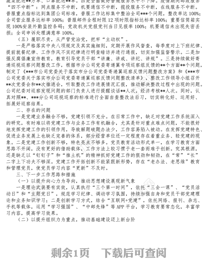 公司党委书记抓党建述职报告