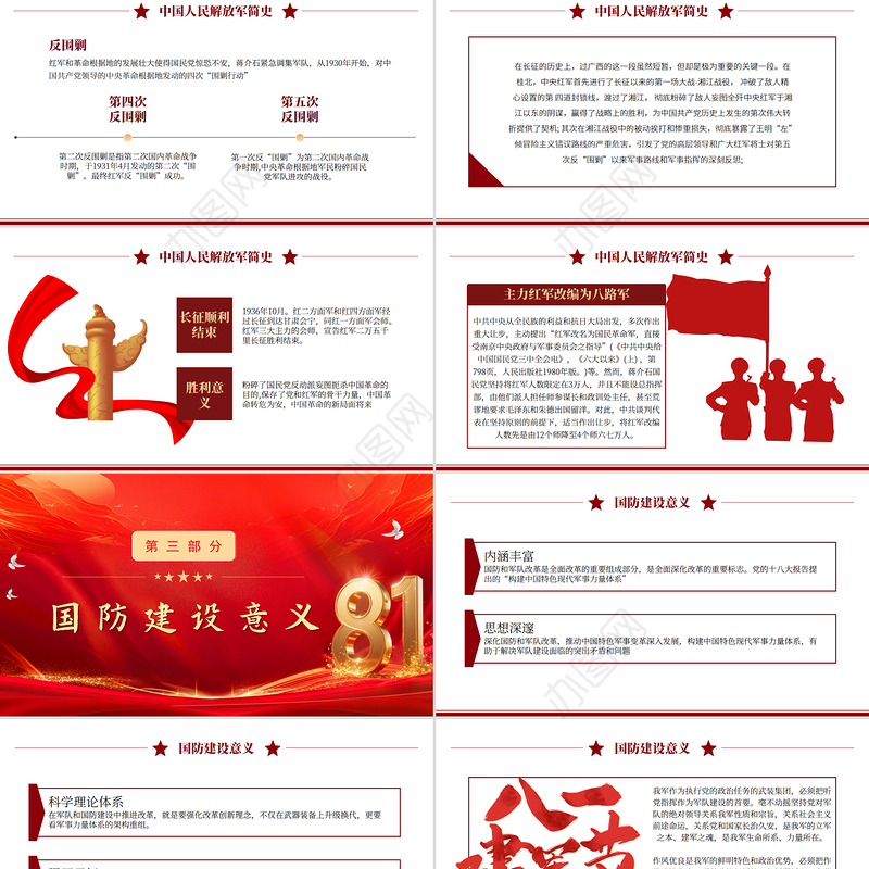 红色精美中国梦强军梦PPT红色大气风热烈庆祝八一建军节建军98周年专题党课课件