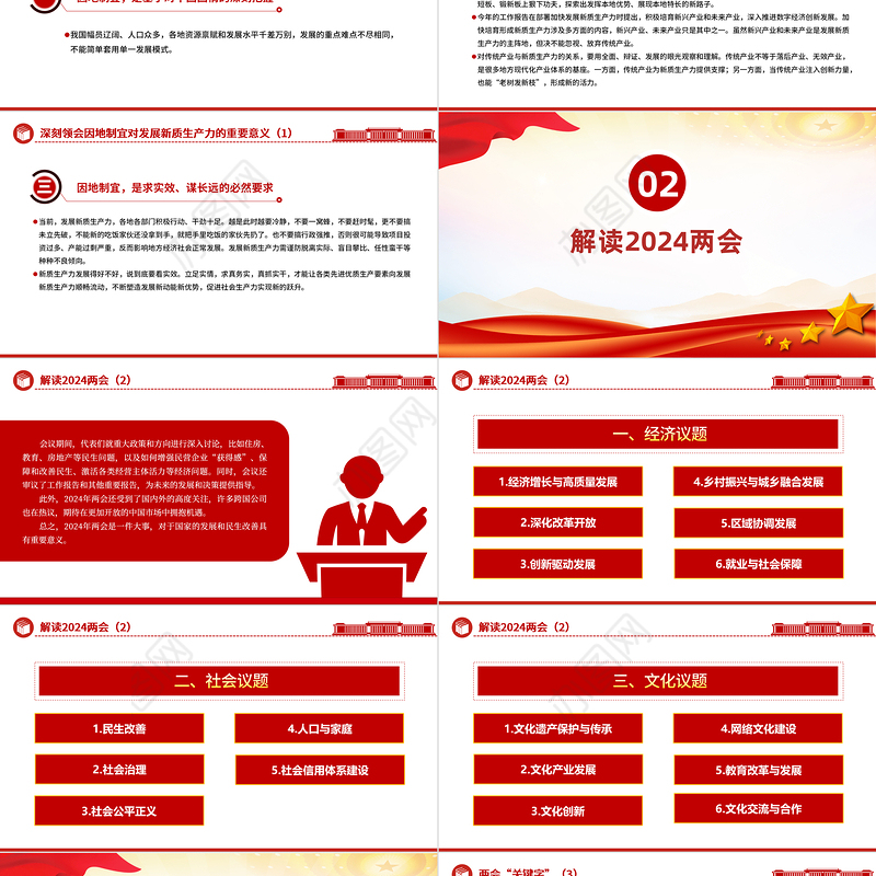 2024全国两会精神解读PPT精美大气两会专题学习课件