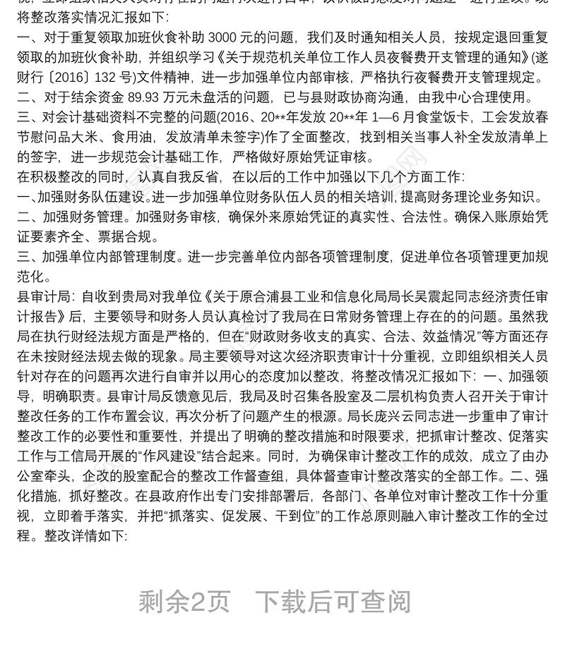 关于审计问题整改落实情况的报告