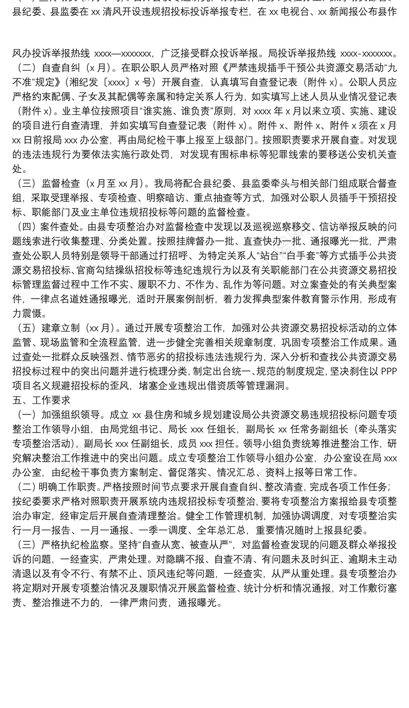 住房和城乡规划建设局公共资源交易违规招投标问题专项整治工作方案