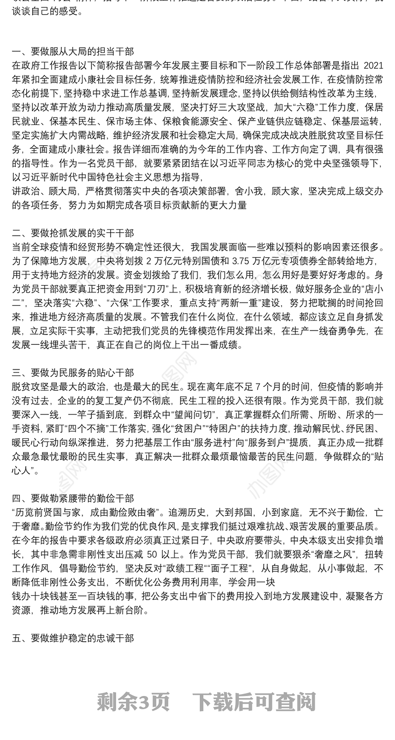 2021年学习2021两会精神研讨交流发言材料