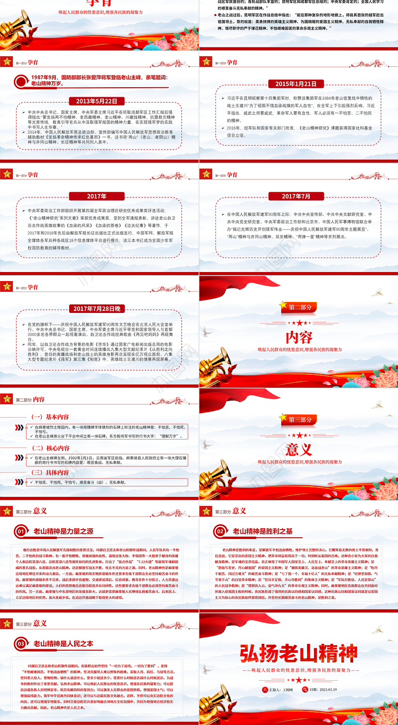 弘扬老山精神PPT简洁党建风唤起人民群众的忧患意识增强各民族的凝聚力党员学习党课课件