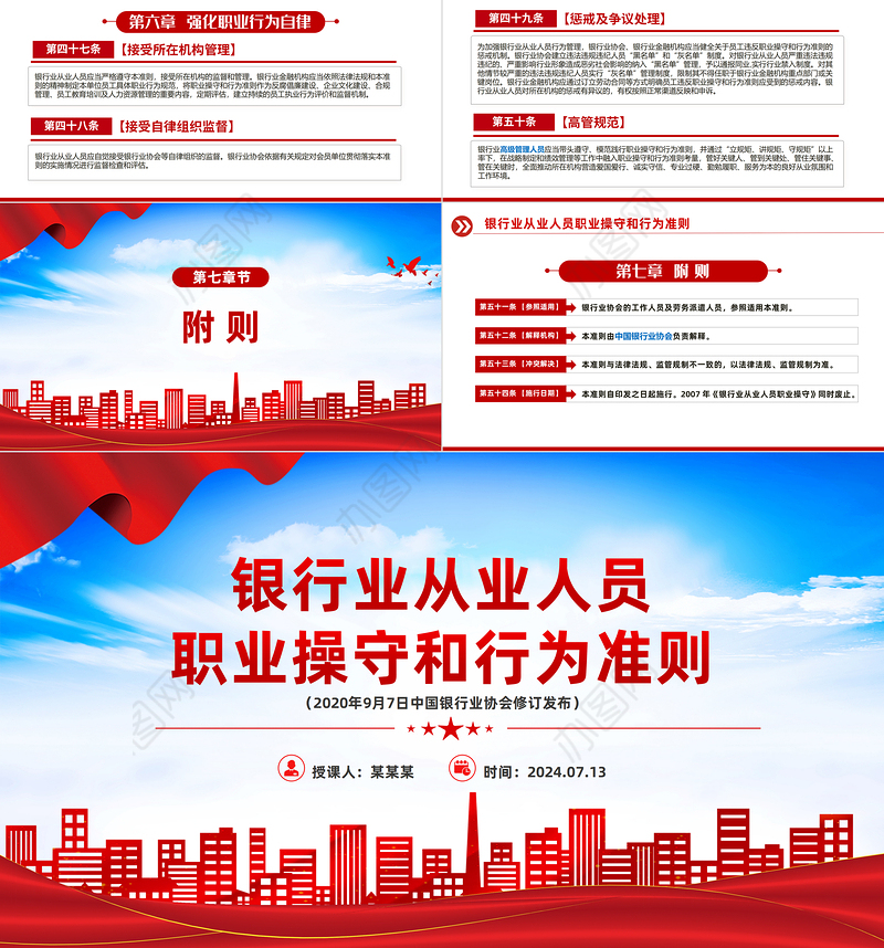 红色精美《银行业从业人员职业操守和行为准则》PPT课件