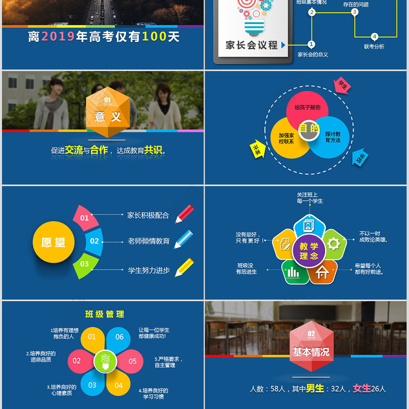蓝色高三冲刺家长会ppt模板幻灯片
