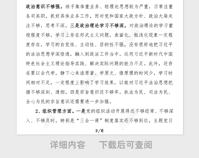 班子对照检查政法队伍教育整顿民主生活会领导班子对照检查材料范文检视剖析材料发言提纲