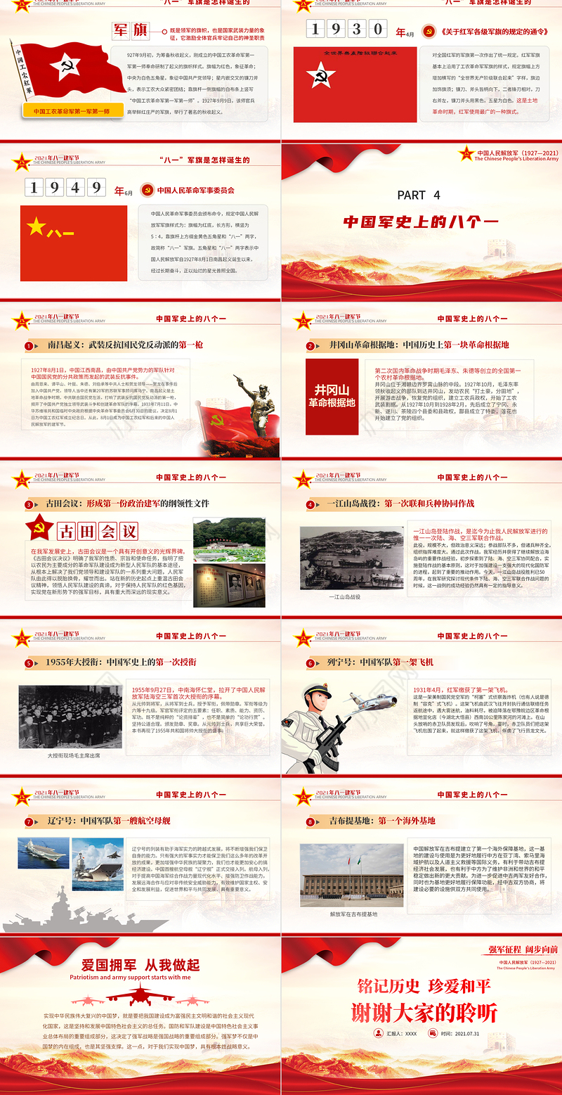 2021军史钩沉建军94周年PPT八一建军节军史军魂国防教育爱国教育党课模板