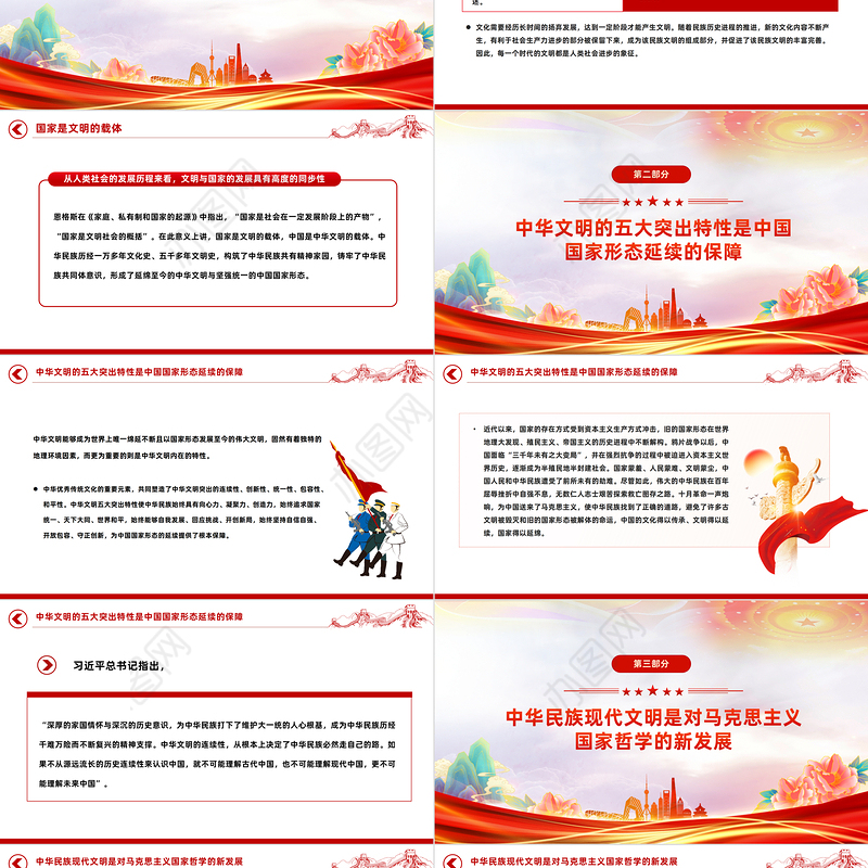 精美风从国家形态视角看中华民族现代文明PPT教育党课课件模板