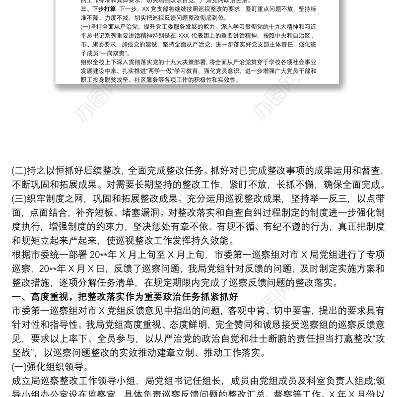 党支部关于反馈问题整改落实、自查自纠工作情况报告