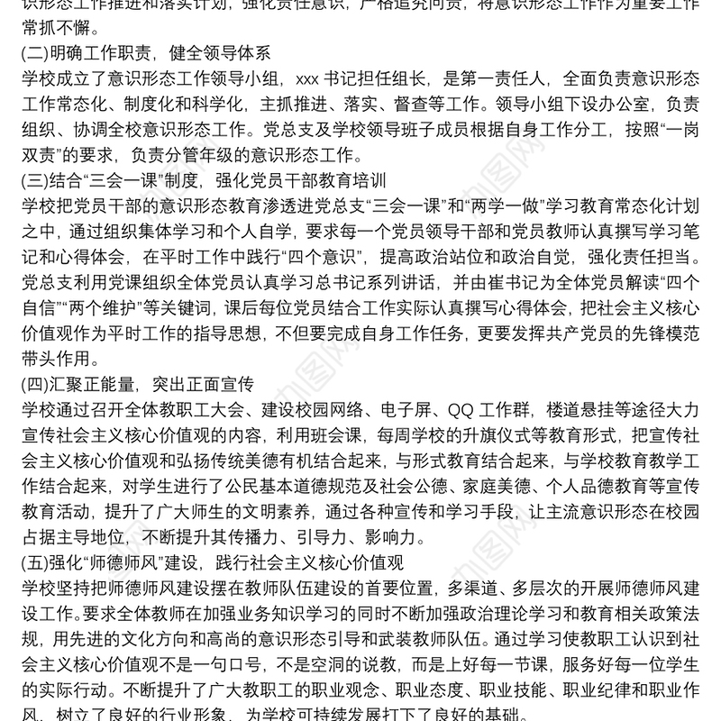 关于学校党支部意识形态工作情况汇报总结