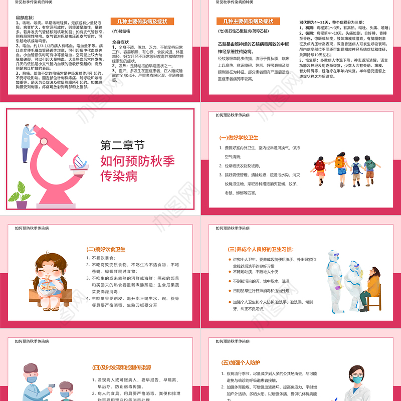 2022秋季传染病预防知识讲座PPT卡通风秋季传染病预防讲座课件模板