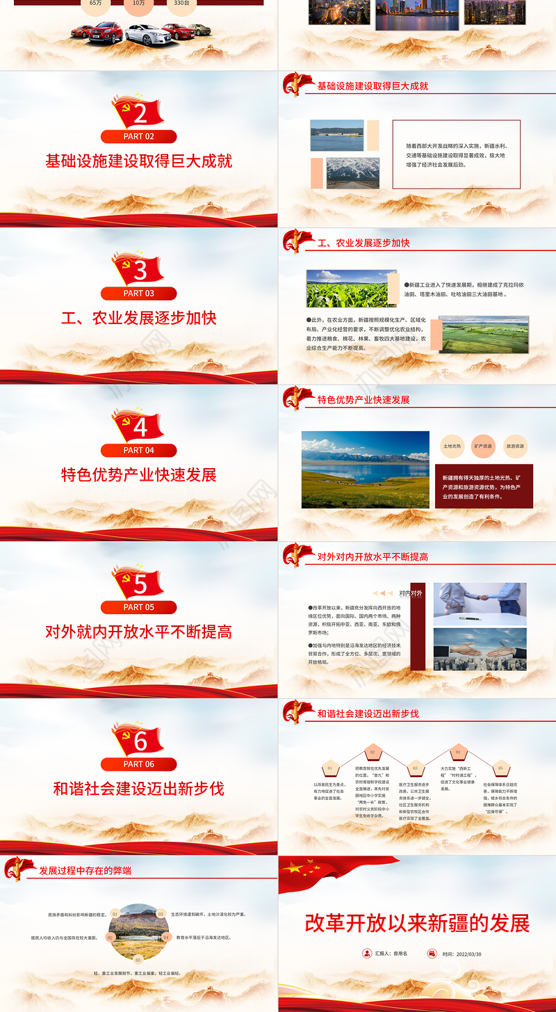改革开放以来新疆的发展PPT红色大气风党员干部学习教育专题党课课件模板