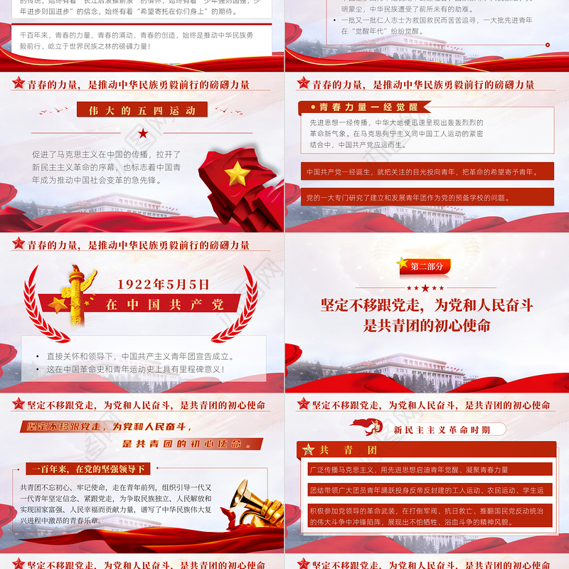 红色精美在庆祝中国共产主义青年团成立100周年大会上的讲话精神解读团课课件