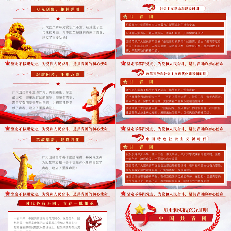 红色精美在庆祝中国共产主义青年团成立100周年大会上的讲话精神解读团课课件