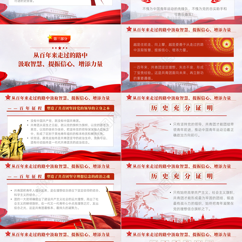 红色精美在庆祝中国共产主义青年团成立100周年大会上的讲话精神解读团课课件