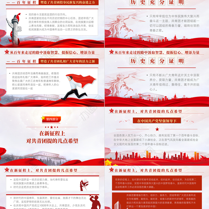 红色精美在庆祝中国共产主义青年团成立100周年大会上的讲话精神解读团课课件