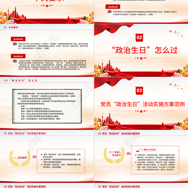 2022共度政治生日牢记初心使命PPT红色精美党员政治生日主题党日活动实施方案范本党建课件