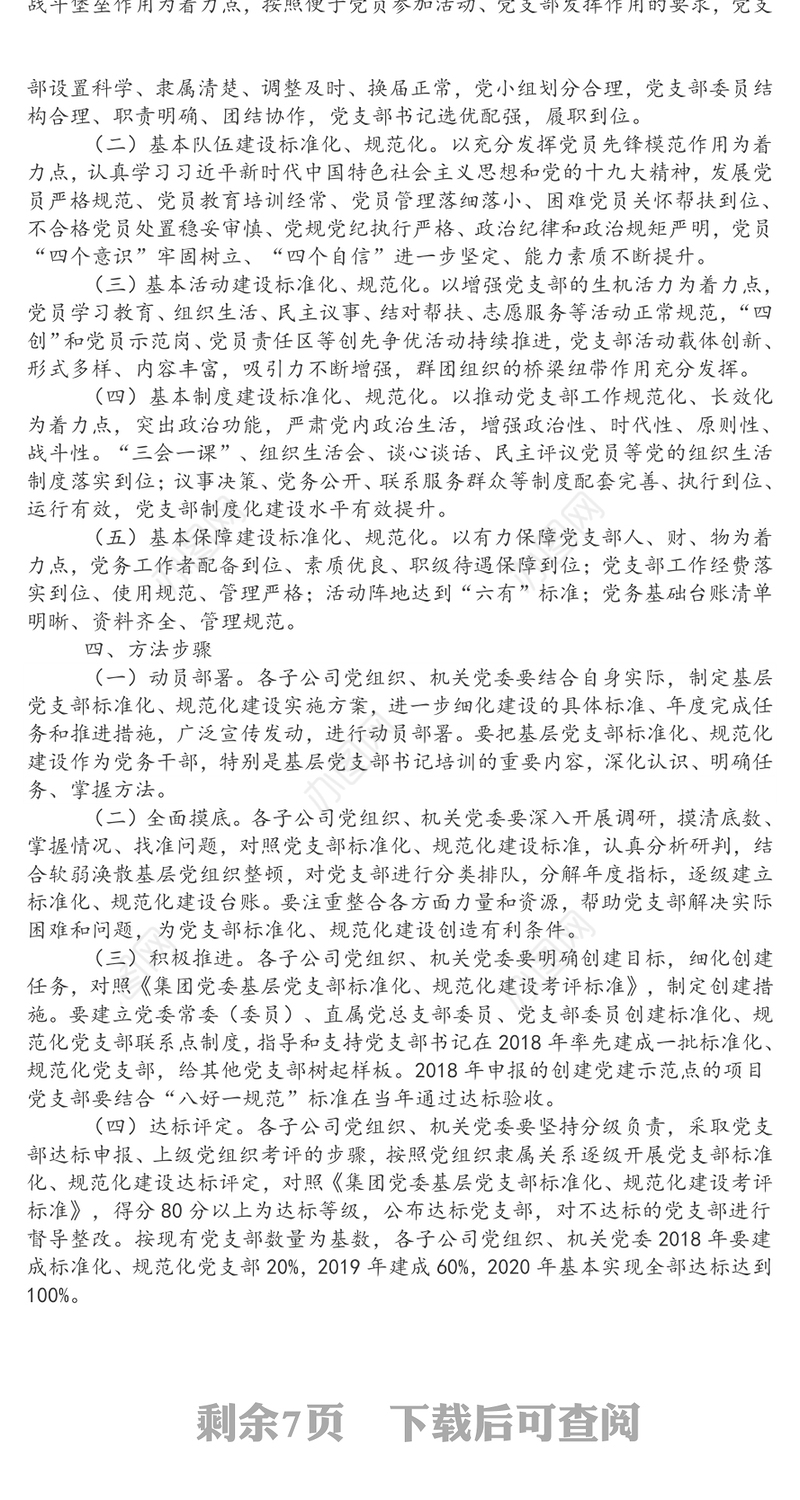 集团基层党支部标准化规范化建设实施方案