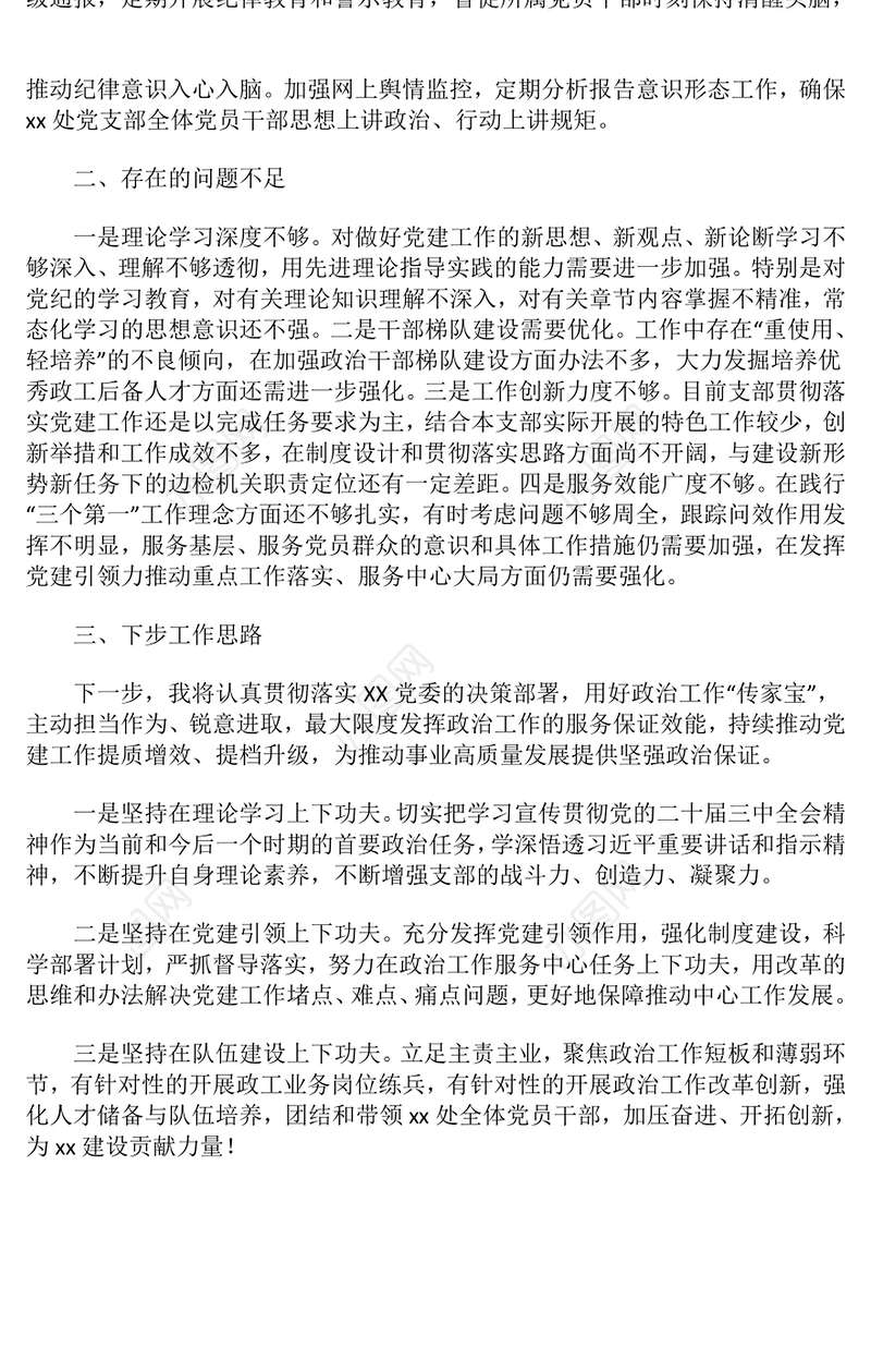 2024年党支部书记抓基层党建工作述职报告