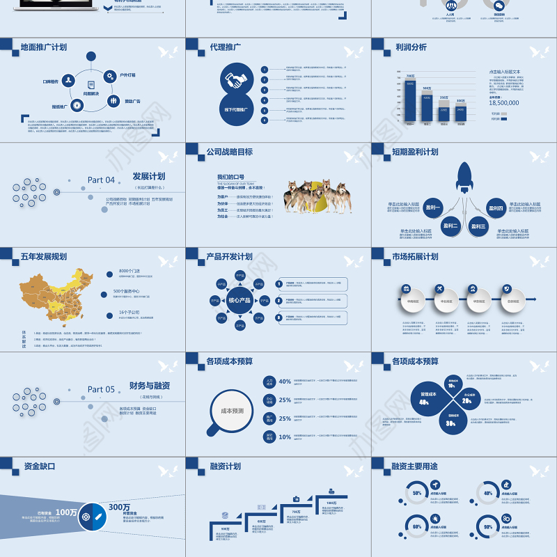 2019蓝色商业融资计划PPT模板