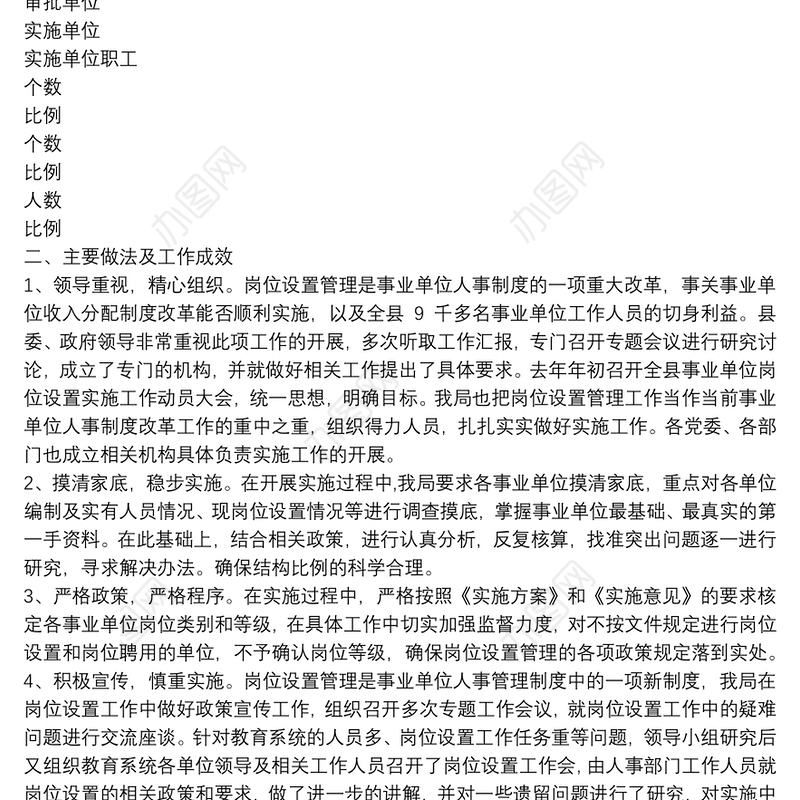 关于全县事业单位岗位设置工作情况汇报材料三篇