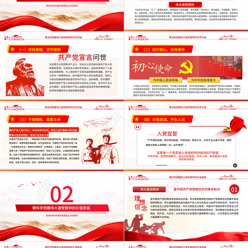 继承和弘扬伟大建党精神PPT2022团课团支部团委大学共青团团员培训专题课件模板