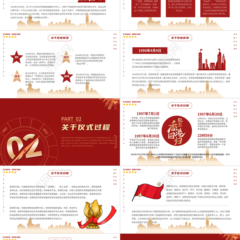 红色大气风热烈庆祝香港回归25周年专题党课课件PPT