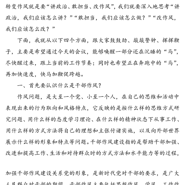 工作作风整顿工作会议领导讲话范文(作风讲话，作风整顿讲话)
