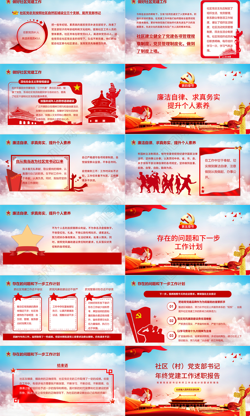 2022社区党支部书记年终党建工作述职报告PPT红色党建风党委党支部书记年终工作总结计划暨述职报告课件