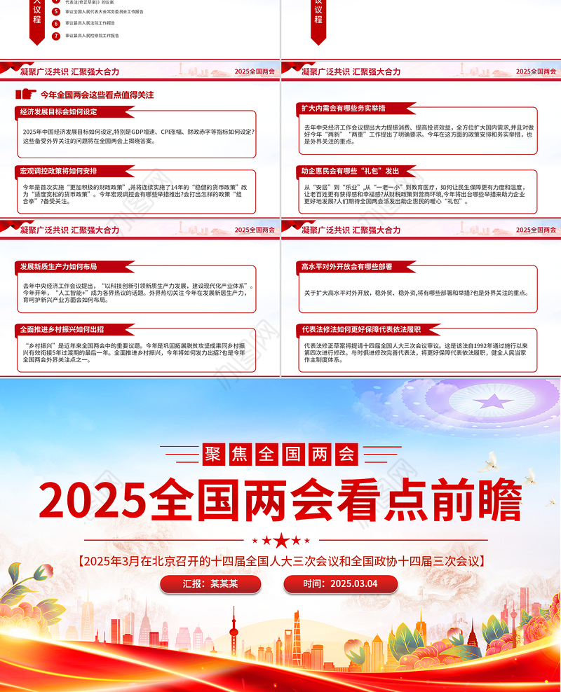 2025两会知识帖及两会看点前瞻PPT课件下载