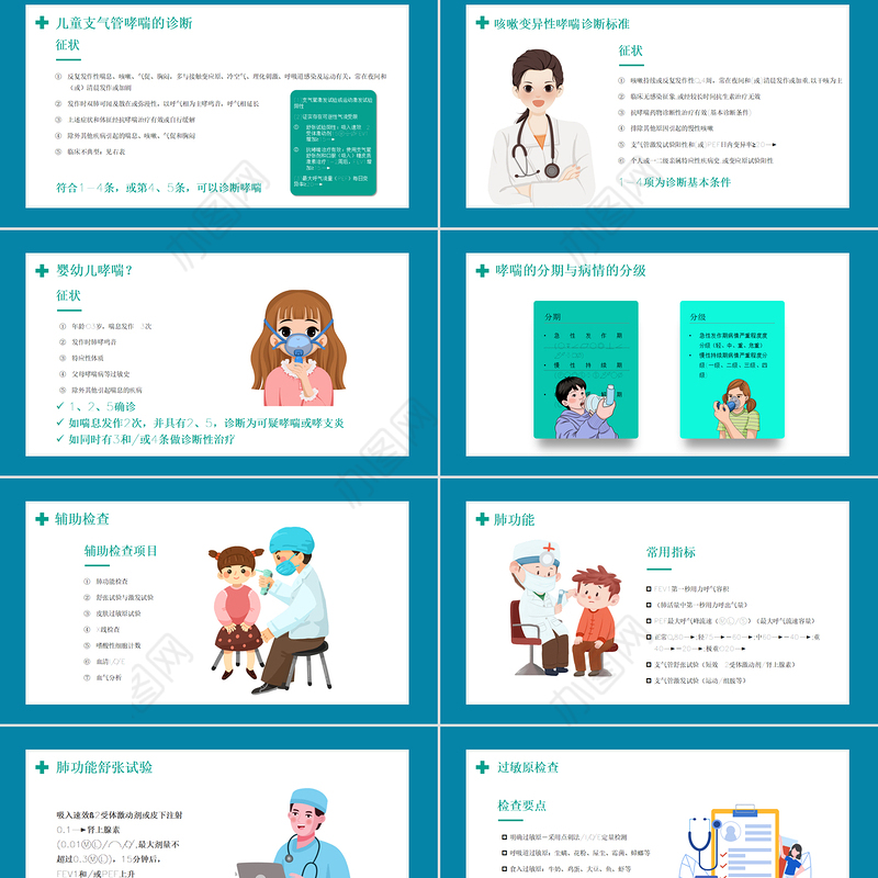 2022儿童哮喘知识讲解PPT清新医疗风医学知识讲解通用课件PPT模板下载