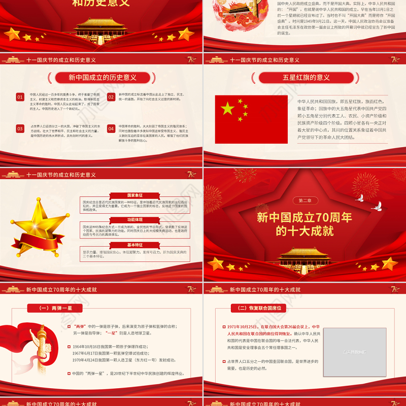 原创党政党建党课新中国成立70周年壮丽七十载奋进新时代PPT模板-版权可商用