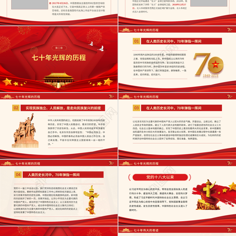 原创党政党建党课新中国成立70周年壮丽七十载奋进新时代PPT模板-版权可商用
