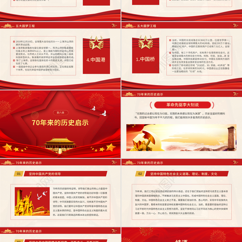 原创党政党建党课新中国成立70周年壮丽七十载奋进新时代PPT模板-版权可商用