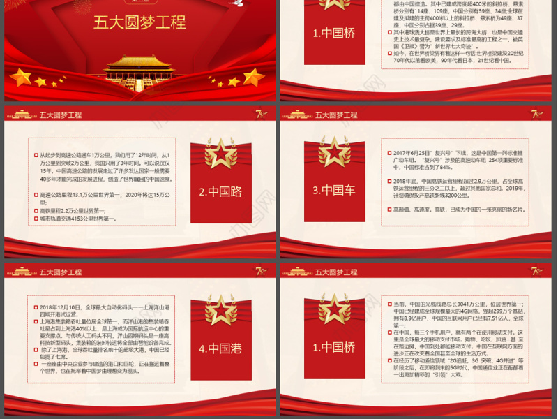 原创党政党建党课新中国成立70周年壮丽七十载奋进新时代PPT模板-版权可商用