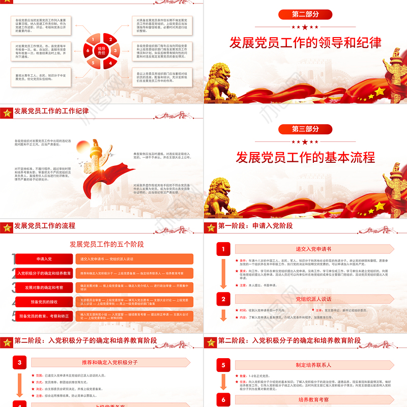 发展党员工作手册PPT红色党政风认真做好新时代党员发展工作专题党课课件模板