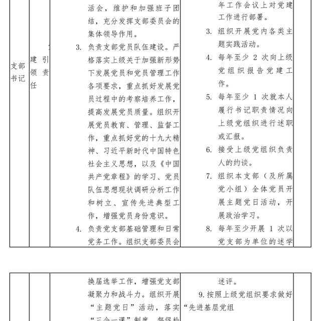 党支部全面从严治党责任清单