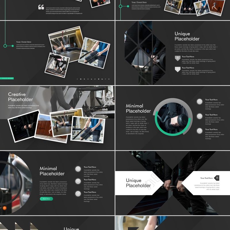 原创高端创意健身运动健身房锻炼减肥瘦身俱乐部画册PPT模板-版权可商用