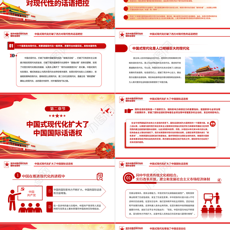2023提升中国式现代化的国际话语权PPT大气精美风党员干部学习教育专题党课课件