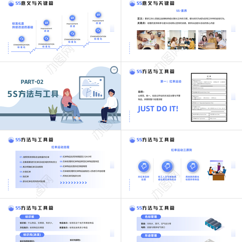 2022办公室5S管理制度PPT简约插画风公司企业5S管理制度知识培训课件模板下载