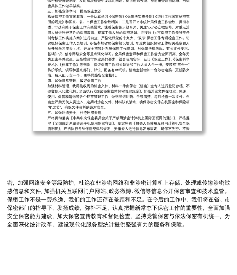 市统计局X年保密工作总结