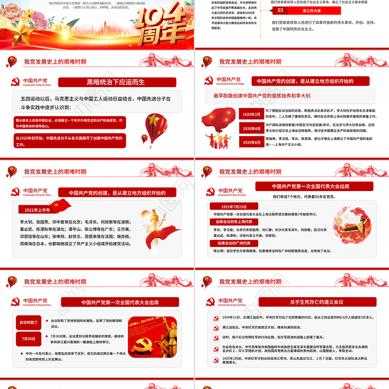 建党104周年党史学习教育PPT红色大气党的光辉历程党课下载