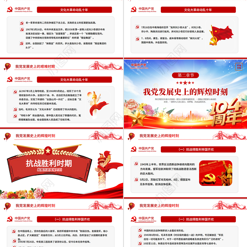 建党104周年党史学习教育PPT红色大气党的光辉历程党课下载